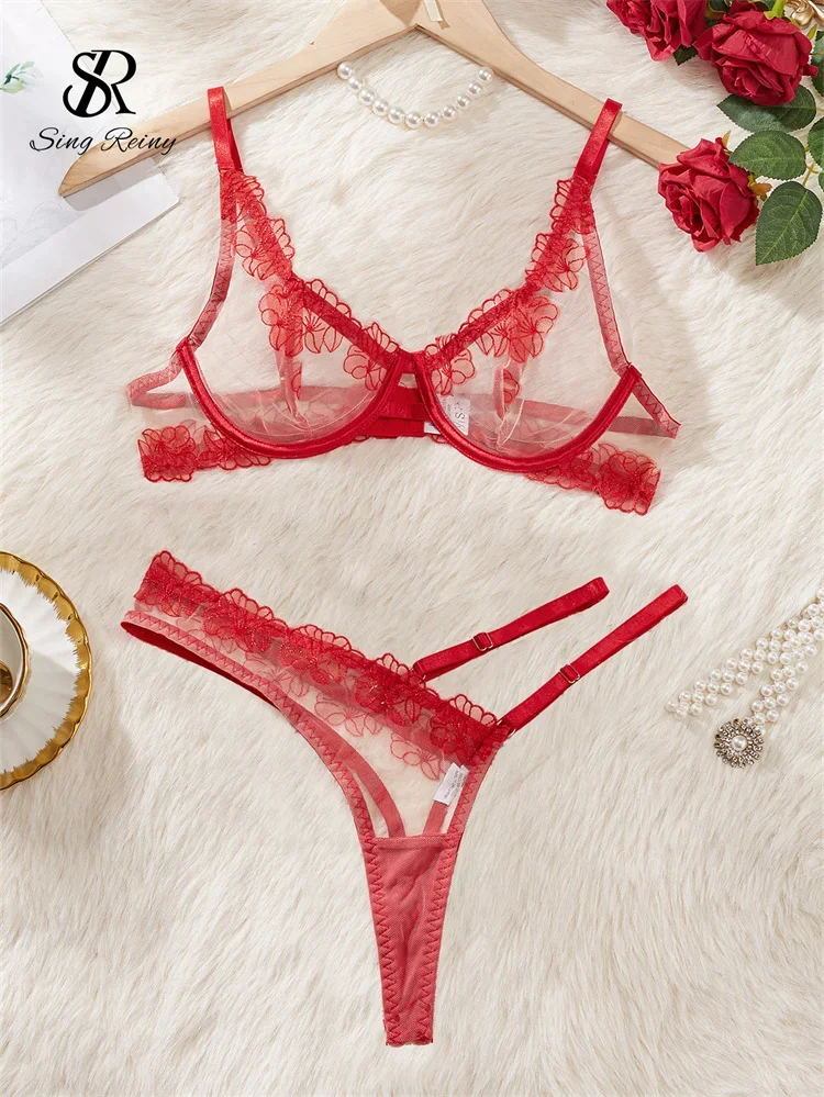 SINGREINY женские марлевые тонкие эротические бюстгальтеры и трусы костюмы 2024