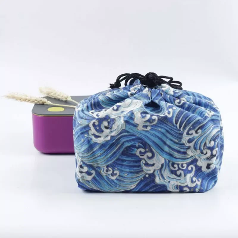 

2022New Bag Thermal Insulated Japanese Style Bento Pouches Portable School Food Storage Travel Picnic Cooler Printed Office Clot