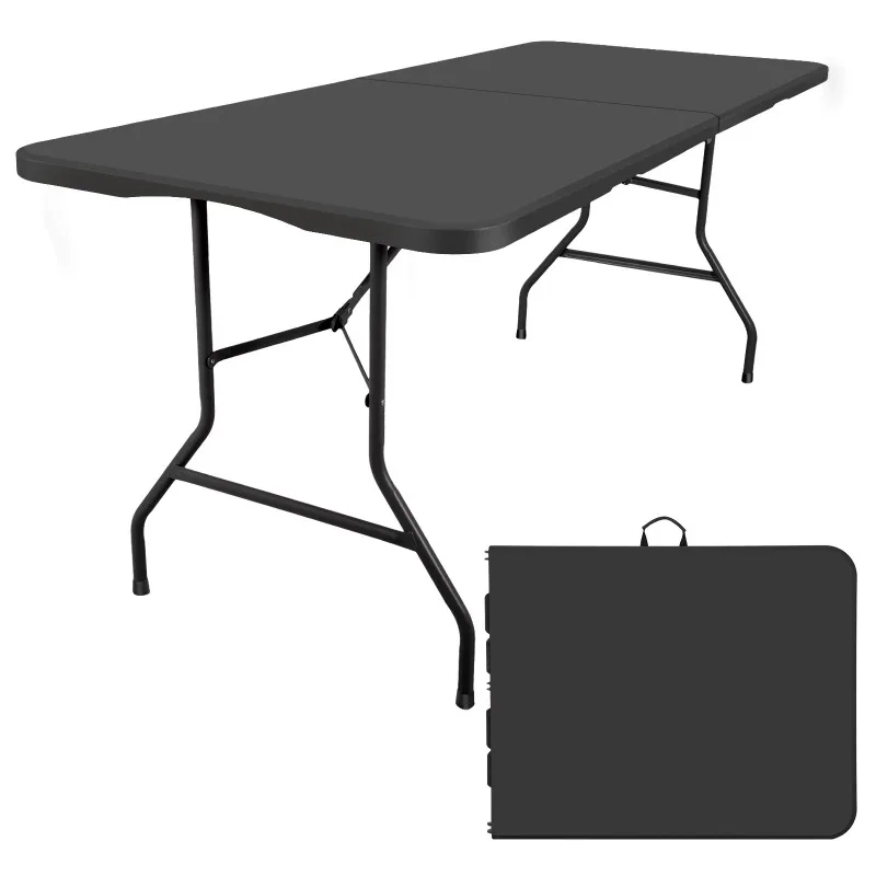 

6 ft Rectangular Black Plastic Folding Table