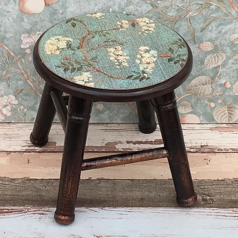 Модный круглый стул из массива дерева низкий для детей дома