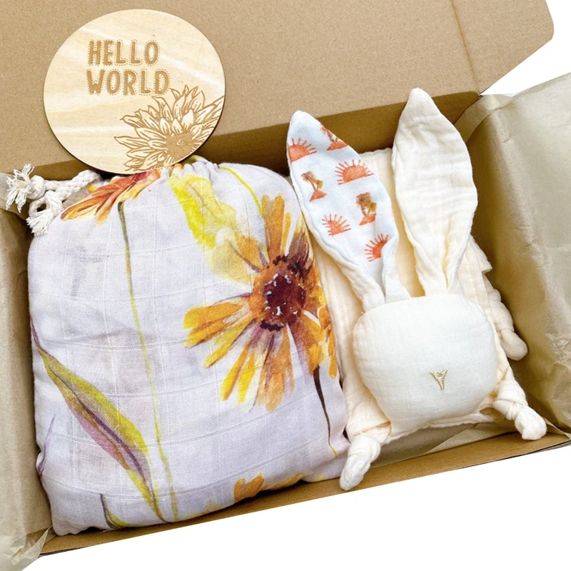 

Cotton Baby Crib Cot Sheet Appease Towel Memorial Wood Chip Set Gift Supplies for Newborn Baby Girls Boys Baby Shower