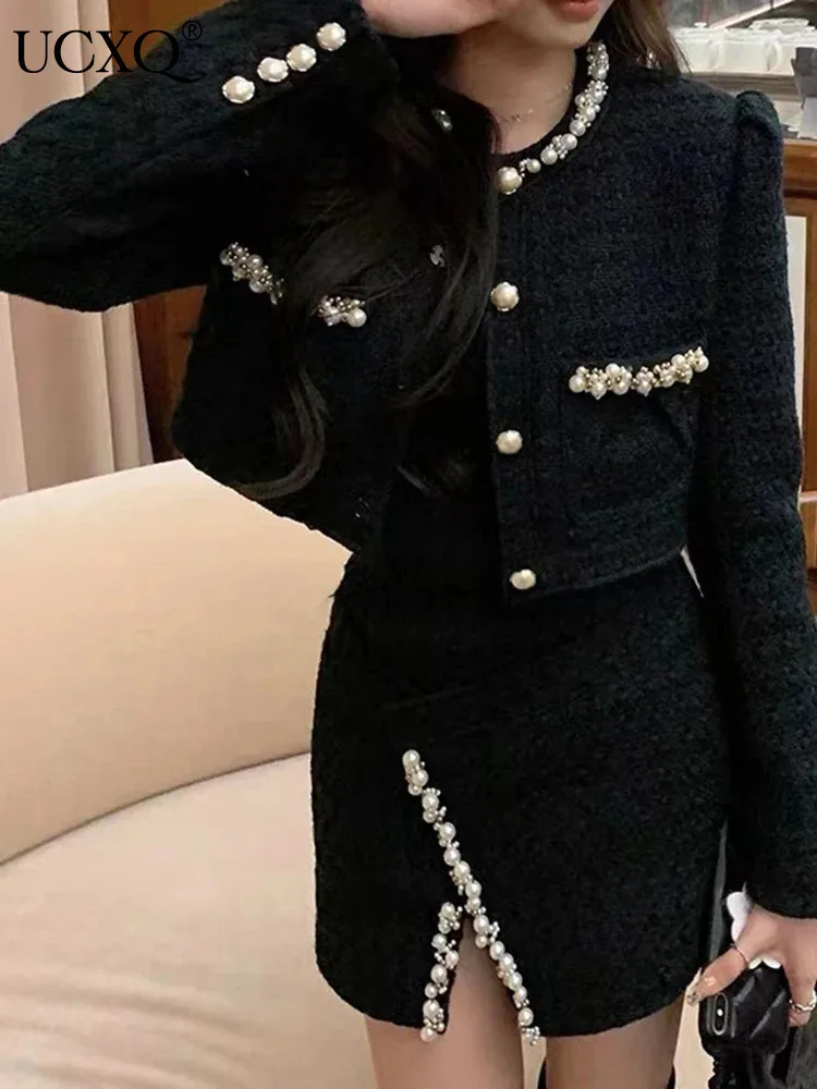UCXQ Элегантный женский комплект в корейском стиле с бриллиантами и круглым