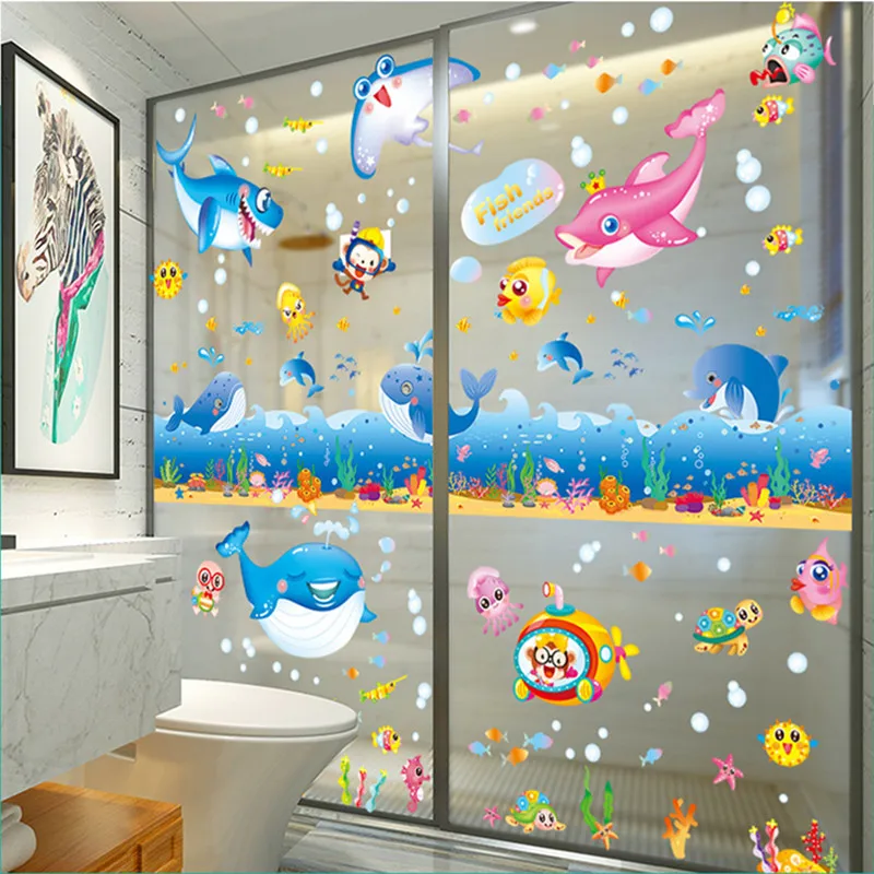 

[SHIJUEHEZI] Ocean World Wall Stickers DIY Fish Seagrass Wall Art for Kids Rooms Children Nursery Bathroom Home Decoration