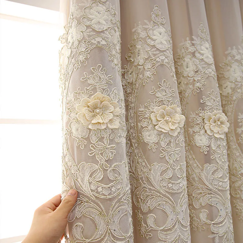 

European Luxury Curtains Embroidered Embossed Tulle Drapes Double Layer Blackout Curtain For Living Room Bedroom Decor Cortinas