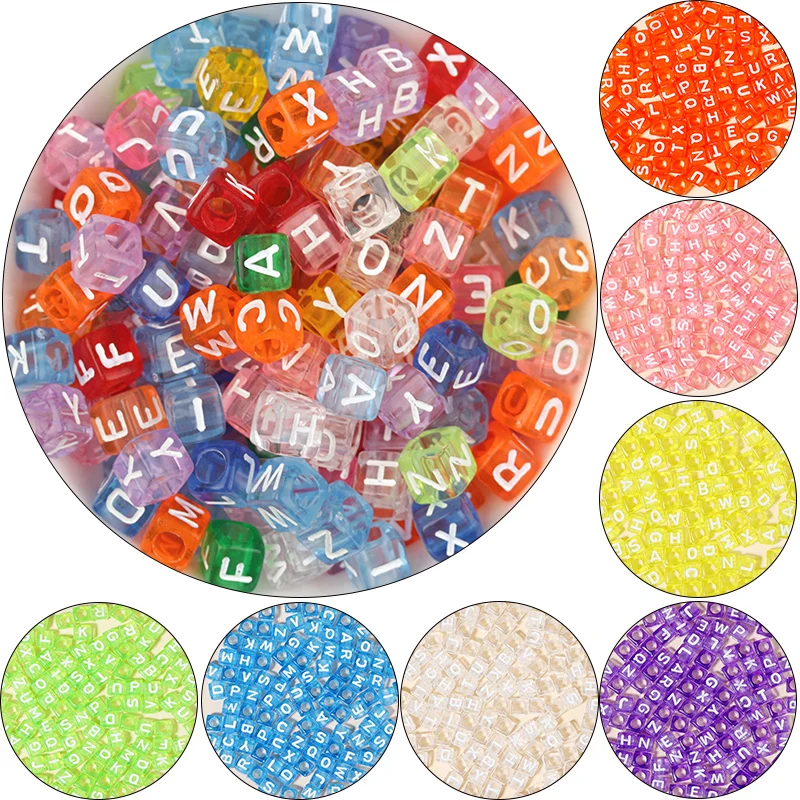 

100Pcs/Lot Square Acrylic Clear Alphabet Bead Mixed Loose Letter Beads Hole 3.6mm Jewelry Bracelet Necklace Diy Charm Supplies