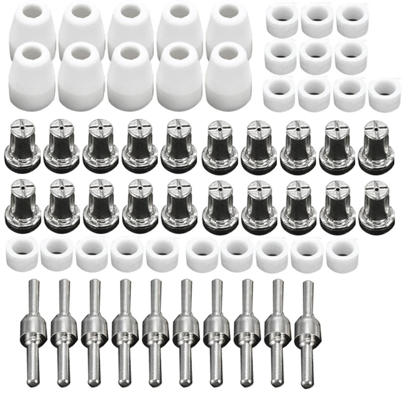 

60Pcs PT31 Plasma Cutter Electrode Tips Cup Consumables Extended Nickel Plated Accessories For HYC45D HYC50D CUT50 PLC50D HYC410