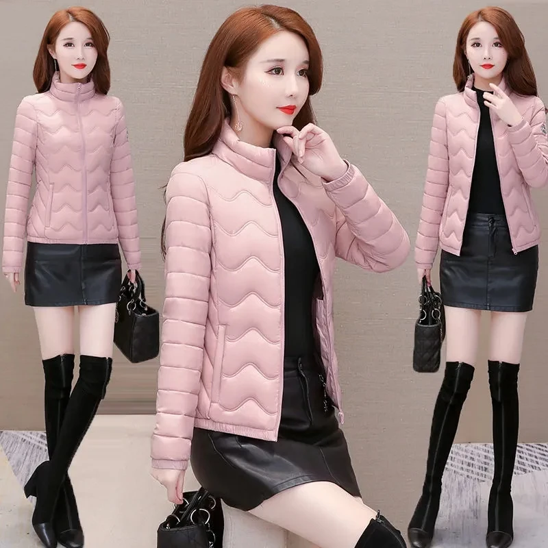 Short Down Padded Jacket Women's Parka 2022 New Winter Stand Collar Long Sleeve Solid Fashion Female Portable Ultralight Outwear