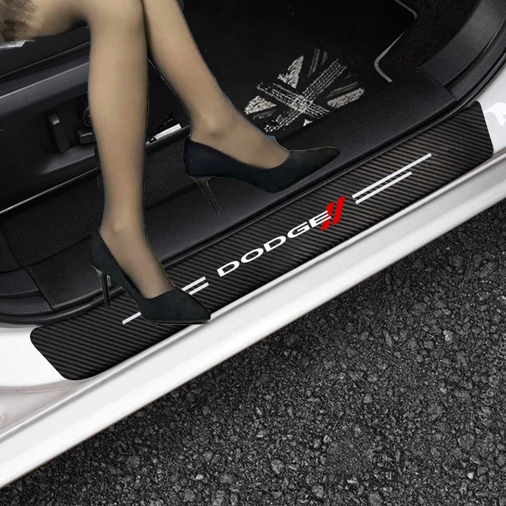 

For Dodge Caravan Neon Viper Journey Demon RAM 1500 2500 3500 SRT SXT Charger 4pcs Car Carbon Fiber Sticker Auto Door Sill