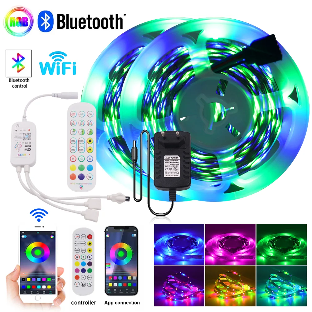 

WIFI Bluetooth RGB LED Lights for Room 12V 2835 60LEDs Waterproof Luces Led Tape Smart APP Remote Control Flexible Diode Ribbon