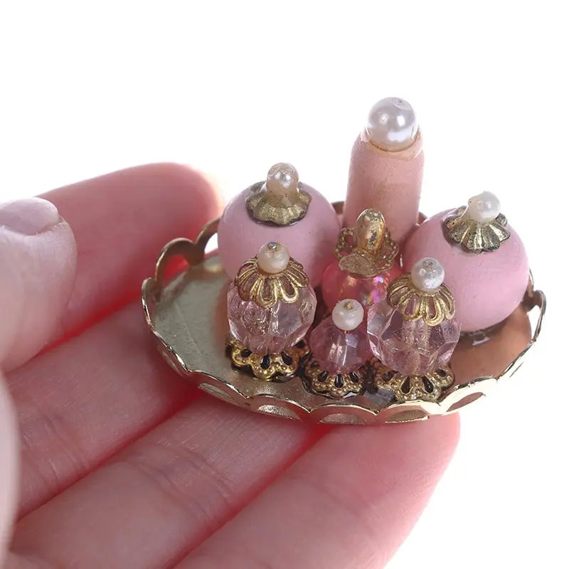 

1:12 Dollhouse Miniature Pink Perfume Tray Model Dolls House Bedroom Bath Decor Mini Furniture Toy