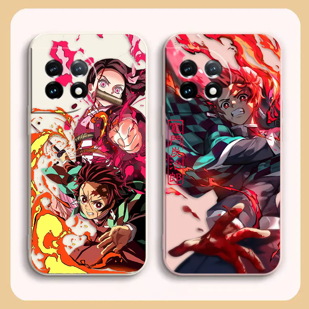 Phone Case For Oneplus 11 10 9 9R 9RT 8 8T 7 7T 5 5T 6 ACE 2V NORD Pro Liquid Case Funda Cqoue Shell Anime Tanjiro Demon Slayer