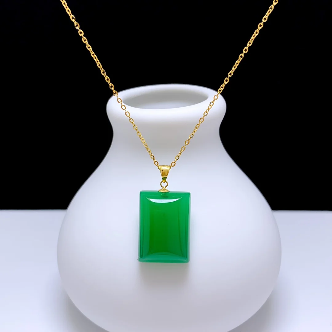 SHILOVEM 18k желтое золото натуральный зеленый халцедон кулоны Нет ожерелье