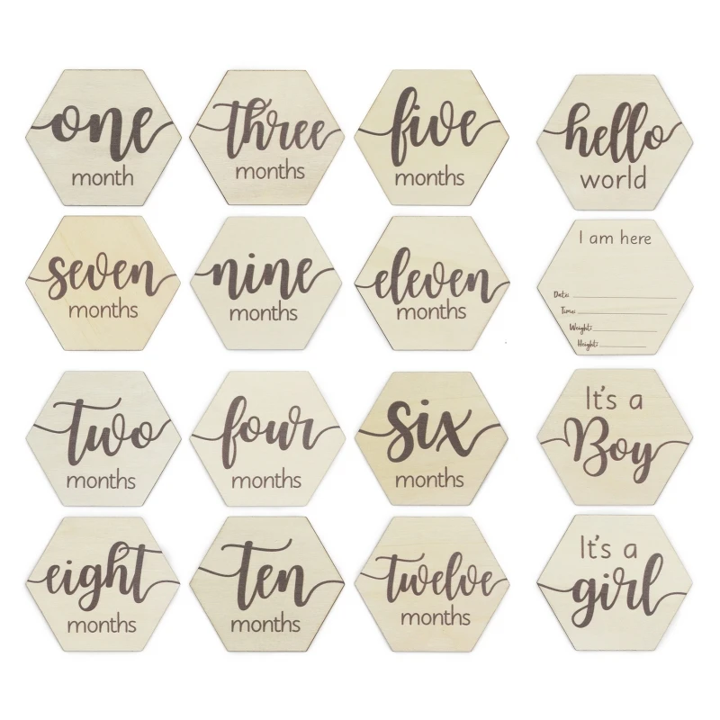 

Baby Monthly Cards Wooden Double Sided Milestone Card Infant Newborn Photography Props Pregnancy Journey Shower Gift GXMB