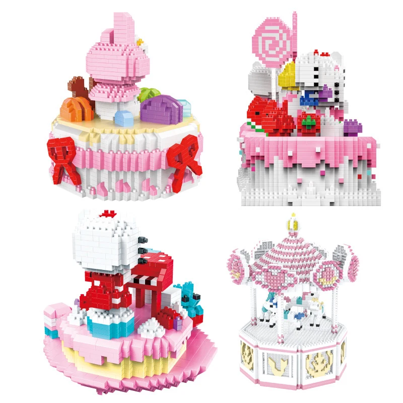 Sanrio аниме Мелодия Hello Kitty мелкие строительные блоки головоломка в сборе карусель