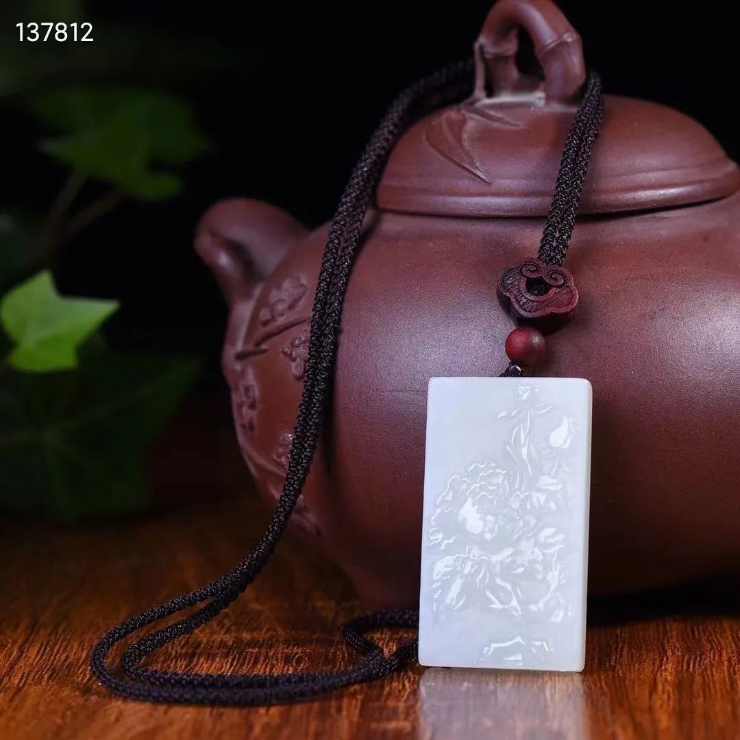 Натуральное 100% белое Нефритовое ожерелье с вырезами подвеска в форме цветка