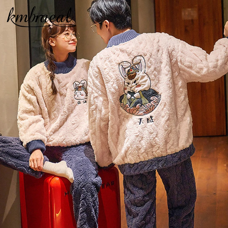 

Winter Men's Warm Pajama Sets Thick Flannel Pyjama Fashion Hooded Autumn Couple Male Pijama Cartoon Pajamas for Men Sleep Tops