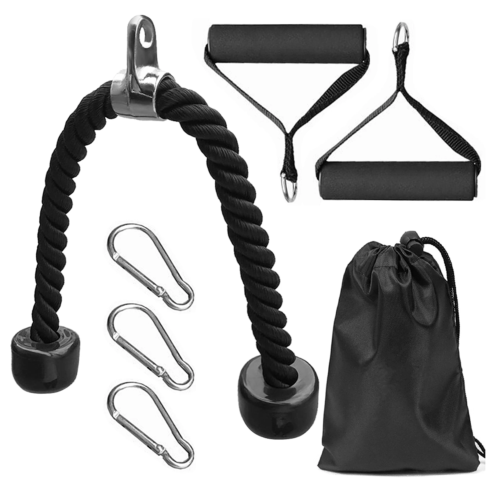 

7pcs Training Pull Down Rope Exercise Handles Carabiner Clips Set 27IN Triceps Push Down Rope with Carry Bag For Gym Home New In