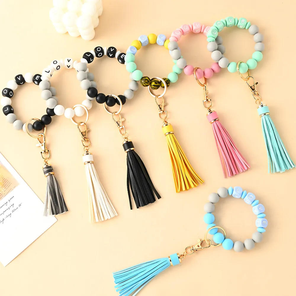 

LOVE letter drop silicone bead bracelet keychain