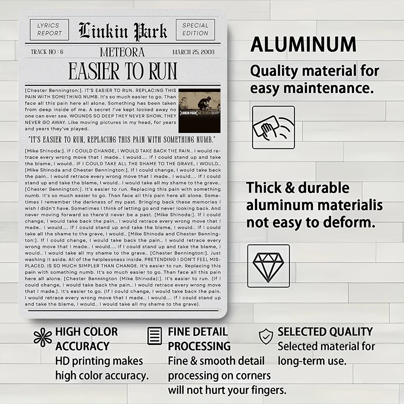 Фото Постеры группы Linkin-Park, 3D-текстурированные винтажные металлические таблички, персонализированные ретро-украшения для мужской комнаты, современного дома, декор для стен №4