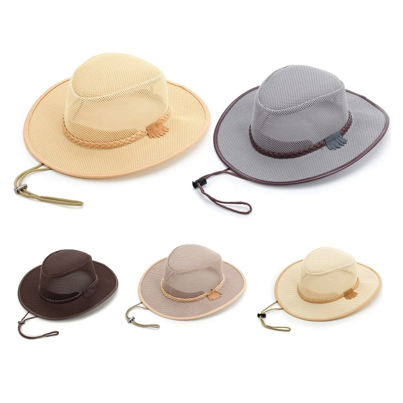 

Big Brim Sunshade Sunhat with Windproof Rope Cowboy Hat for Deep Sea Fishing