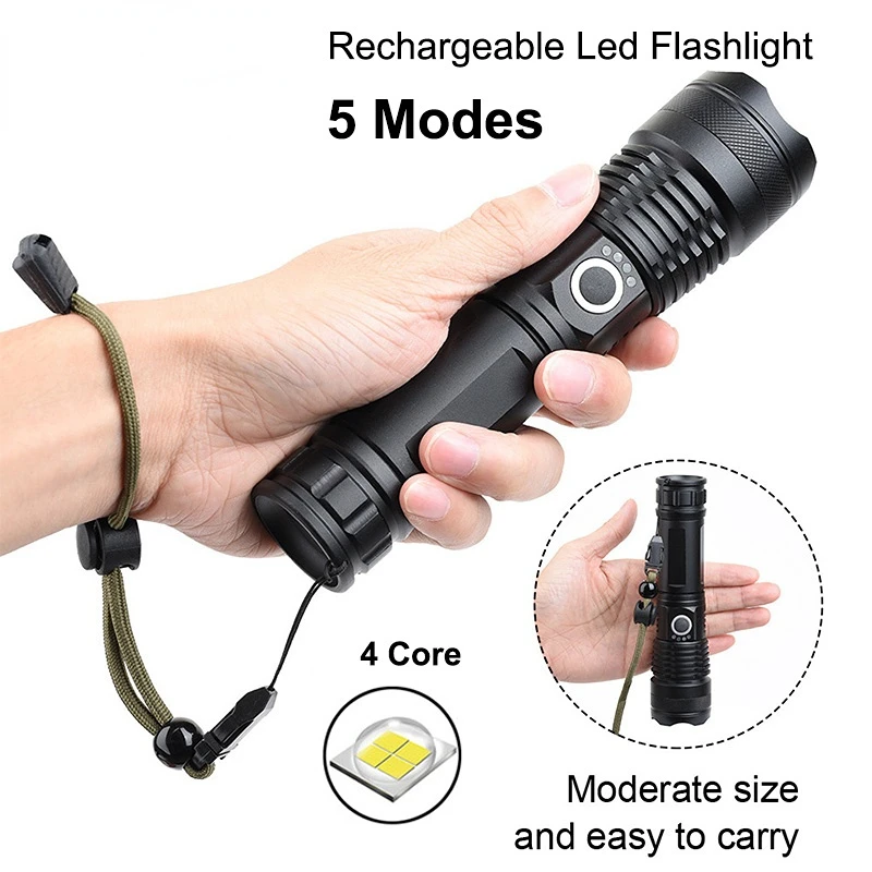 

XHP70 flashlight quad-core strong light zoom 5 mode LED light rechargeable outdoor lighting camping tactical long-range patrol