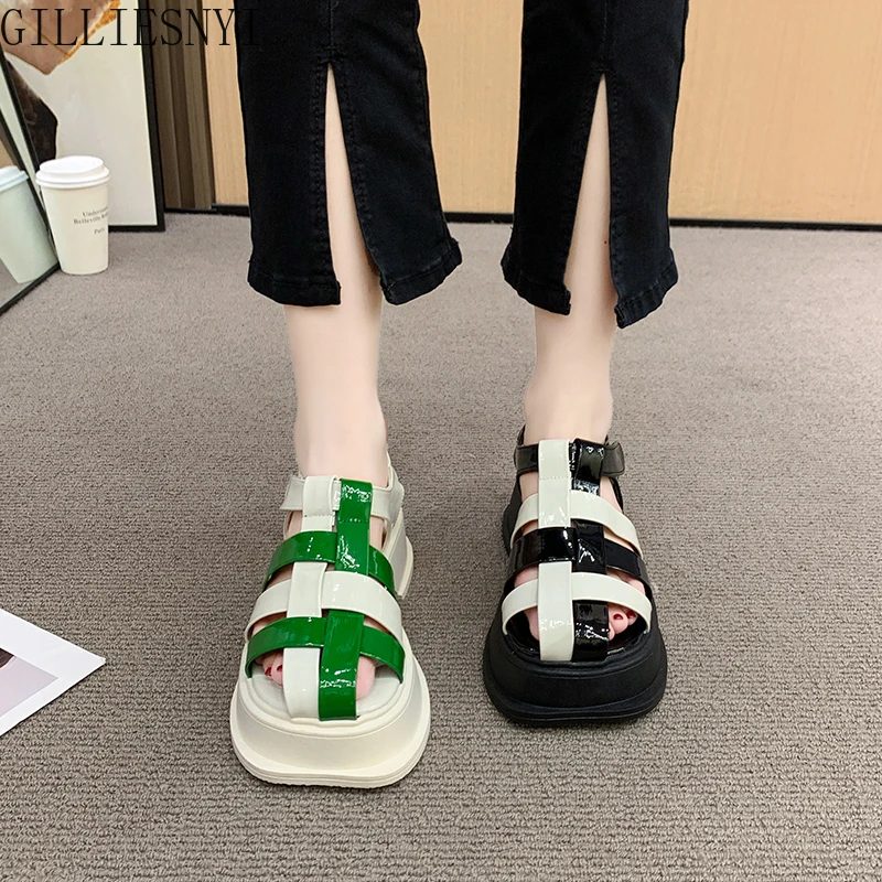 

2022 New Fashion Weave Style Hollow Out Women Sandals Square Toe Casual Platform Women's Shoes Gladiator Sandals Free Shipping