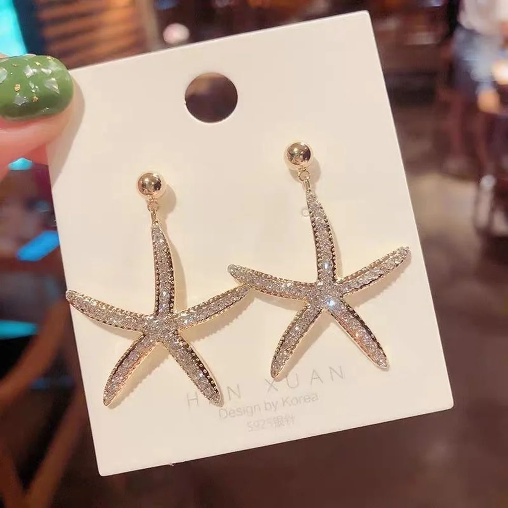 

Trendy Women's Starfish Earrings Simple Design Zircon Pendant Ear Studs for Girl Charm Elegant Party Wedding Party Jewelry Gifts
