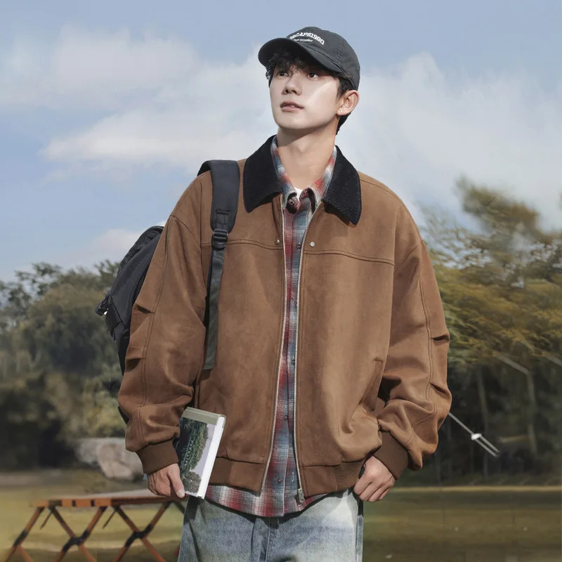 American vintage Heavy Suede Jacket Women Autumn and Winter New Lamp Velvet Core Patchwork Rivet Decoration Loose Outerwear