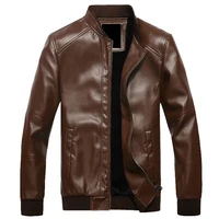 New Men Winter Leather Jacket Thick Warm Fleece Lined Slim Fit Jackets Mens Baseball Collar Autumn Leather Coats for Men   MY162
