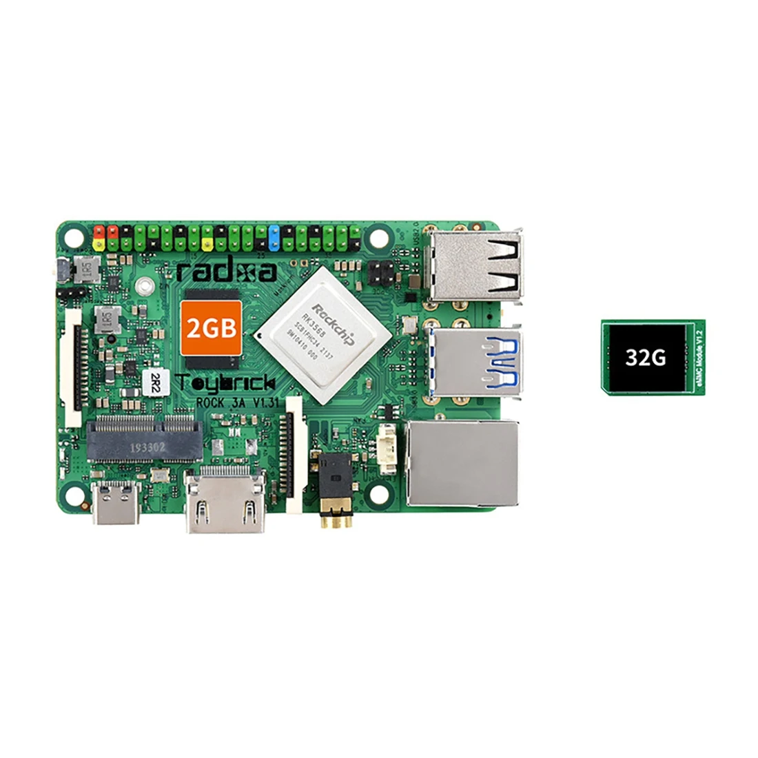 ROCK3 Model a Card Computer SBC Motherboard Module Based on RK3568 Cortex-A55 2GB RAM Development Board with 32GB EMMC