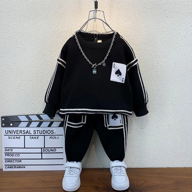 

Костюм для мальчиков Новинка весна-осень брюки с длинными рукавами для мальчиков Спортивная Толстовка комплект из двух предметов Детская одежда Одежда для мальчиков