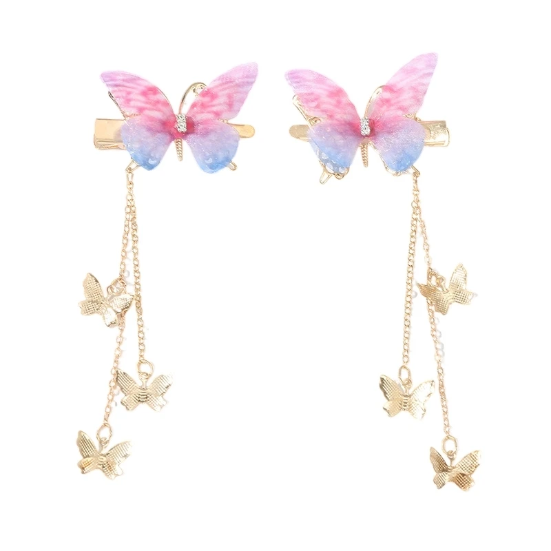 

2PCS New Cute Fashion Tassel Mesh Butterfly Hair Clips Gilr Hairpins Hair Accessories Barrettes For Kid Headdress