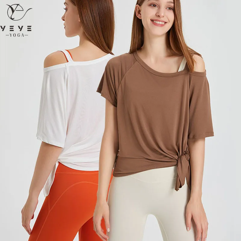 

Soft Modal Women Curved Hem Loose Long Sleeve Yoga Wear T-shirt Quick-dry Running Fitness Blouse Gym Workout Top Female Pulovers