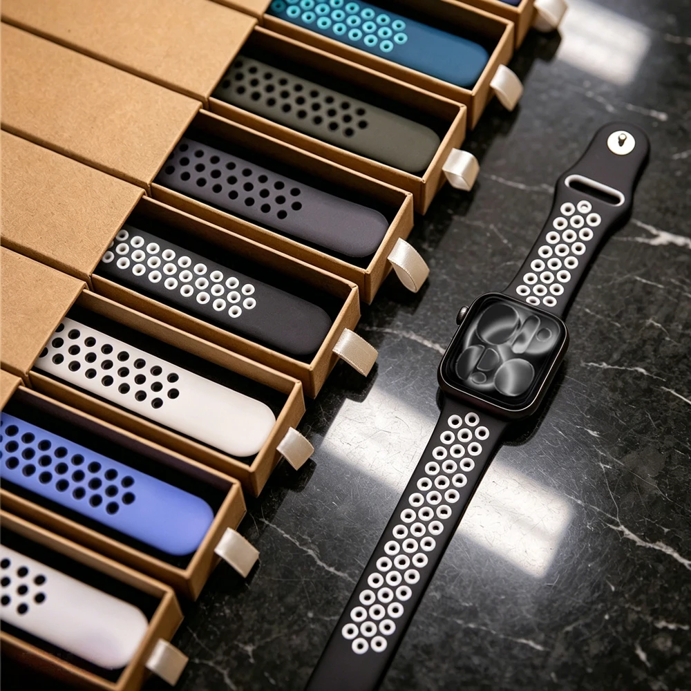 Фото Спортивный ремешок для Apple Watch Series 11, 10, 9, 8, SE, 7, 6, 44 мм, 46 мм, 42 мм, 45 мм, дышащий силиконовый браслет Correa iWatch Ultra 2, 3, 49 мм №2