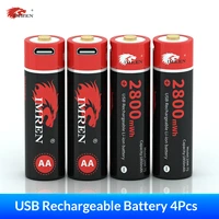 imren 4pcs aa battery 1 5v li ion aa usb rechargeable batteries 2800mwh 2a aa flashlight battery with aa battery holder