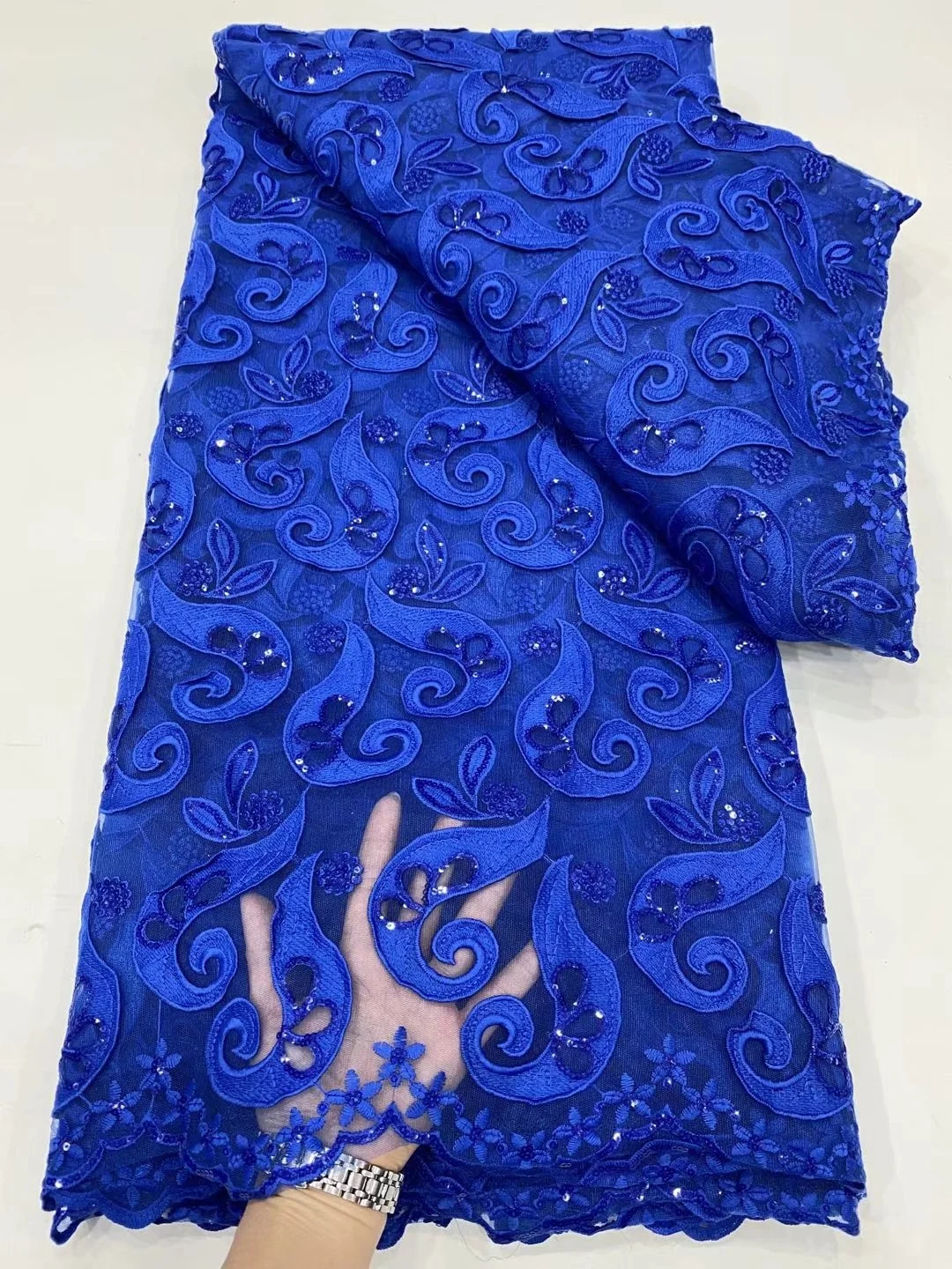 

Latest BLUE African Sequins Net Lace Fabric 2022 High Quality Nigerian French Tulle Mesh Lace Material For Wedding Dresses