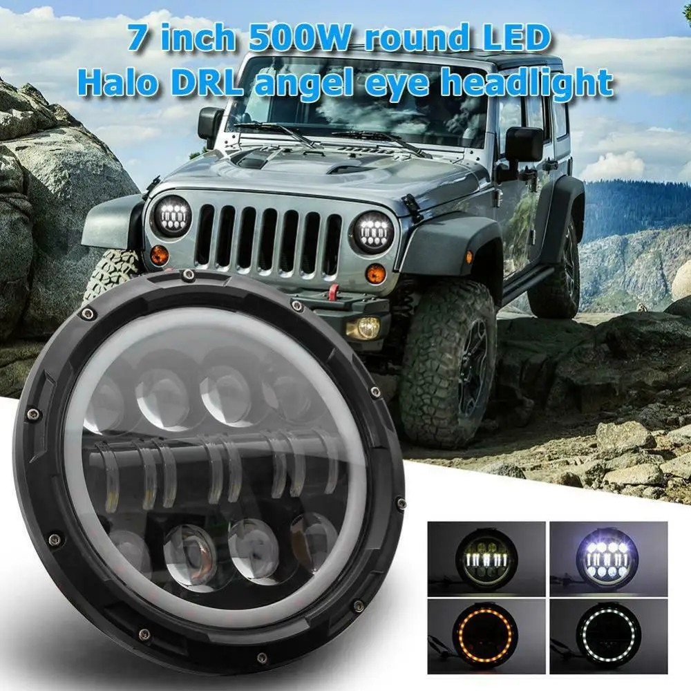 

500W 7" Car LED Headlight Waterproof 40000LM Halo Angel Eye LED Head Lights DRL day running Lamp For Jeep Wrangler JK LJ TJ CJ