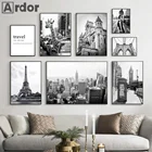 Черно-белый архитектурный настенный плакат жираф животное Картина на холсте Эйфелева башня Художественная печать современные картины Домашний декор