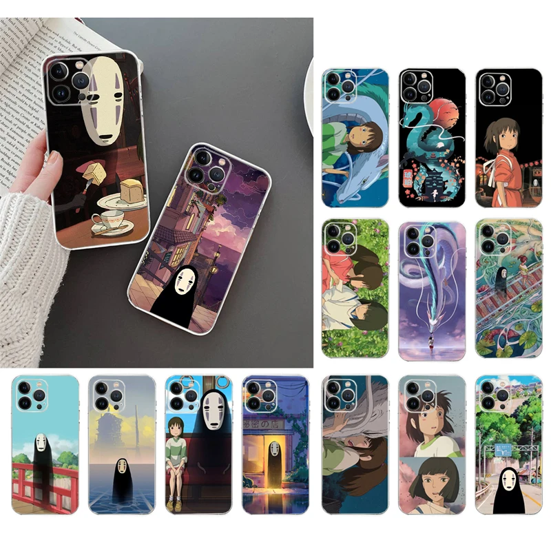 

Phone Case For iphone 14 Pro Max 13 12 11 Pro Max XS XR X 12mini 7 8 14 Plus SE Spirited away Black no face Case Funda