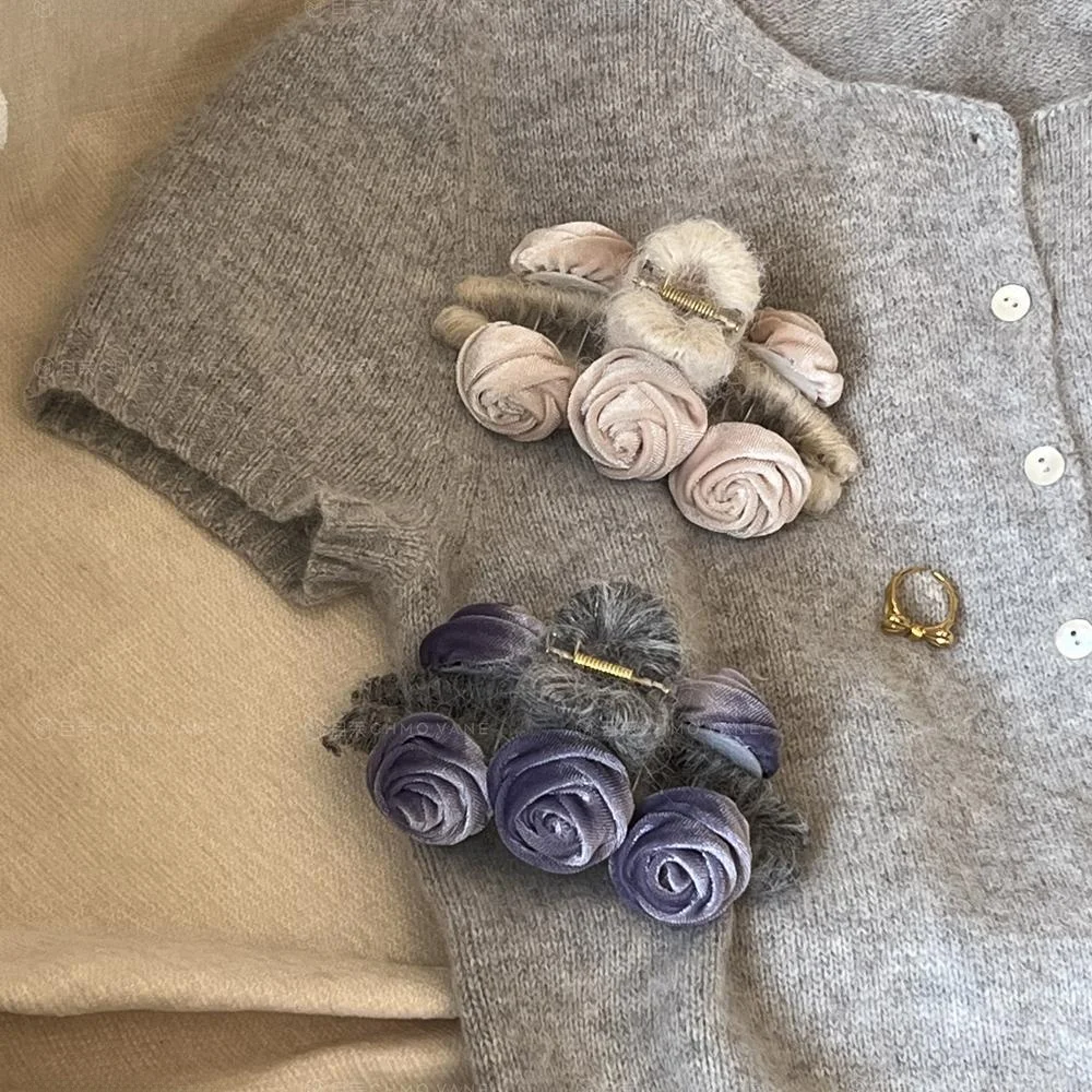 И ~~ Романтический фиолетовый ~ Бархатные цветы ручной работы Коготь для волос