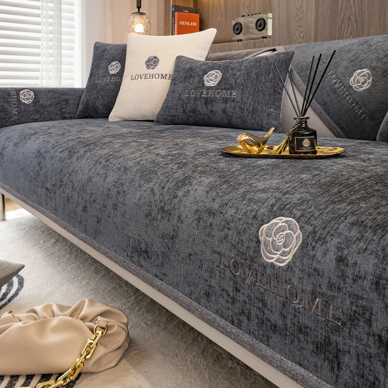 

Luxury Chenille Sofa Cover Thicken Corner Couch Covers Mat Solid Color Slipcover Pet Dog Kids Mat Sofa Cushion Blanket Live Room