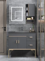 Floor-standing solid wood bathroom cabinet, light luxury intelligent washstand, rock plate integrated washing face basin cabinet