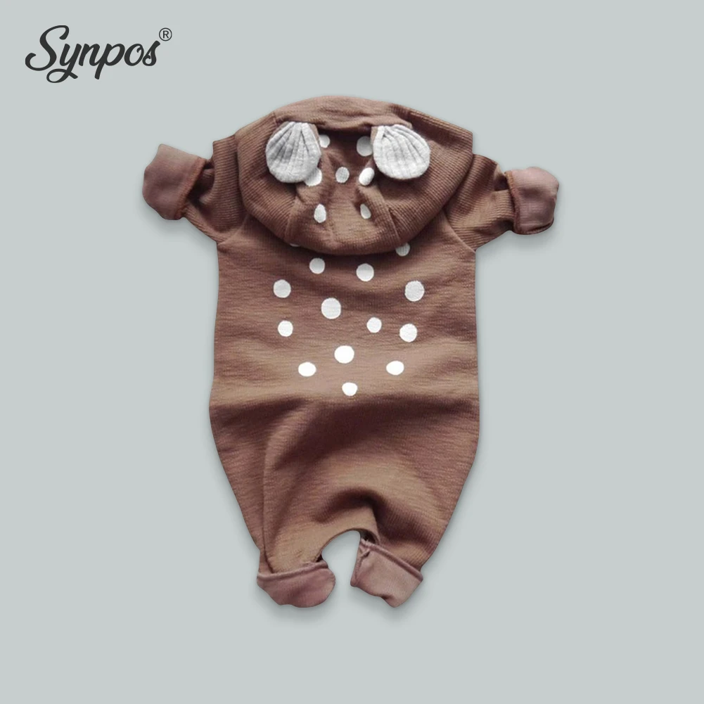 

Synpos Autumn Baby Boy Cute Deer Hooded Romper 1 Year Toddler Girl Brown Dots Jumpsuit NewBorn Baby Clothing 0-24 Months