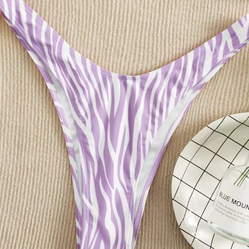Сексуальное шелковое полосатое бикини женское с принтом лямкой на шее наборы