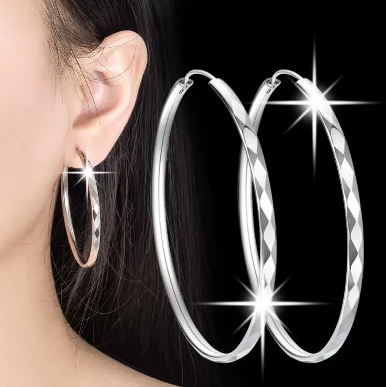 

Women 100% 925 Sterling Silver Hoop Earring Round Circle Loop Gift Box Packing Simple Silver Hoop Earring Piercing argola Creole