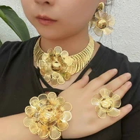 dubai gold plated jewelry sets for women flower necklace earrings charm bracelets designed for beautiful noble women ring