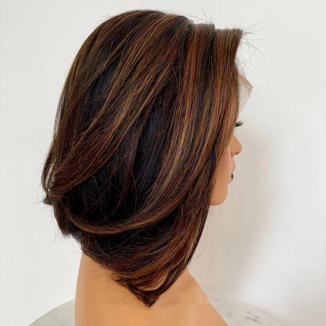 Short Bob Auburn Highlight Human Hair 13x6  Lace Front Wig for Black Women Brazilian Pre Plucked T Part  Remy 5X5 Closure Wigs