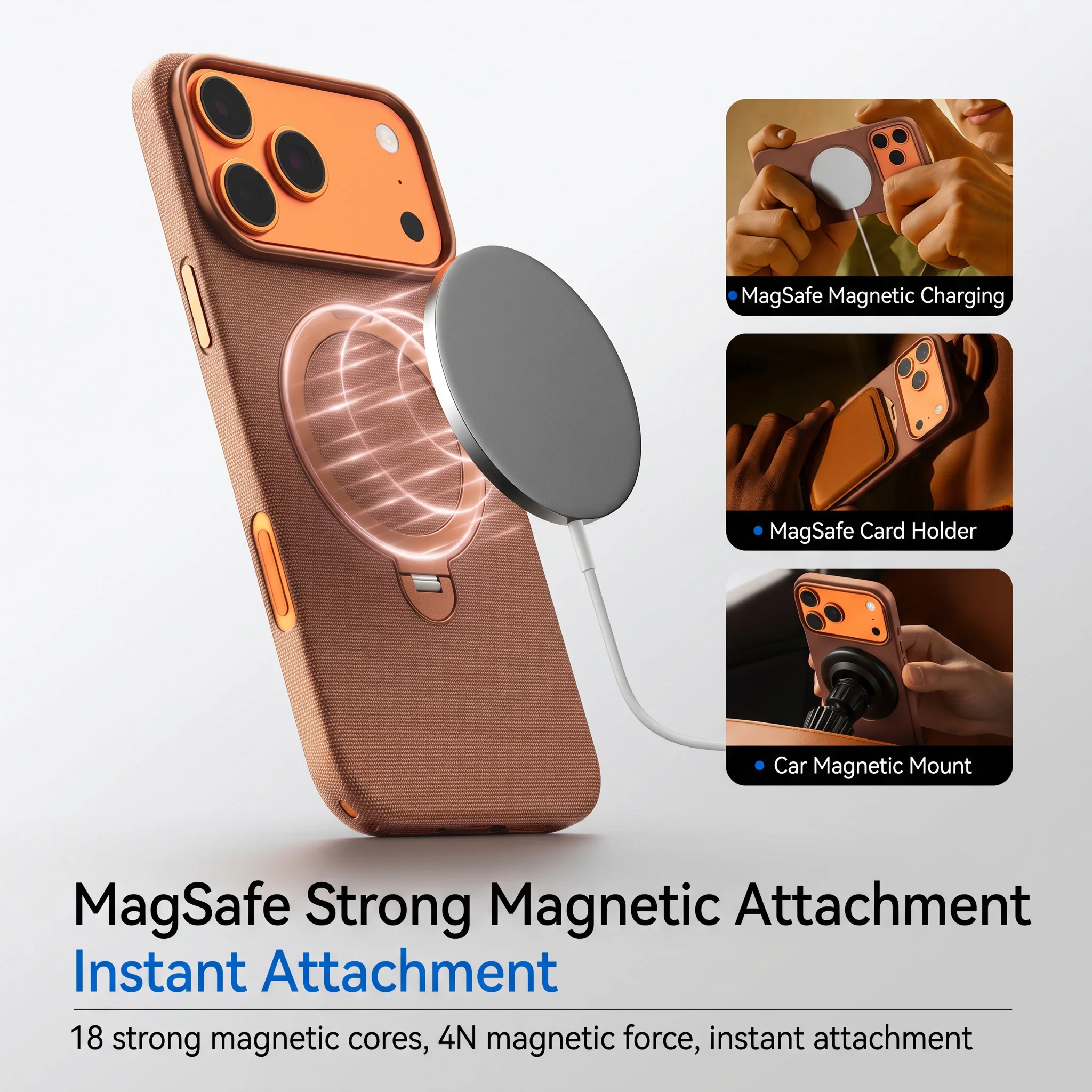 Фото Чехол HANNUO Luxury Tech Woven с магнитной адсорбцией для iPhone 17 Pro Max, совместимый с беспроводной зарядкой MagSafe, с подставкой №5