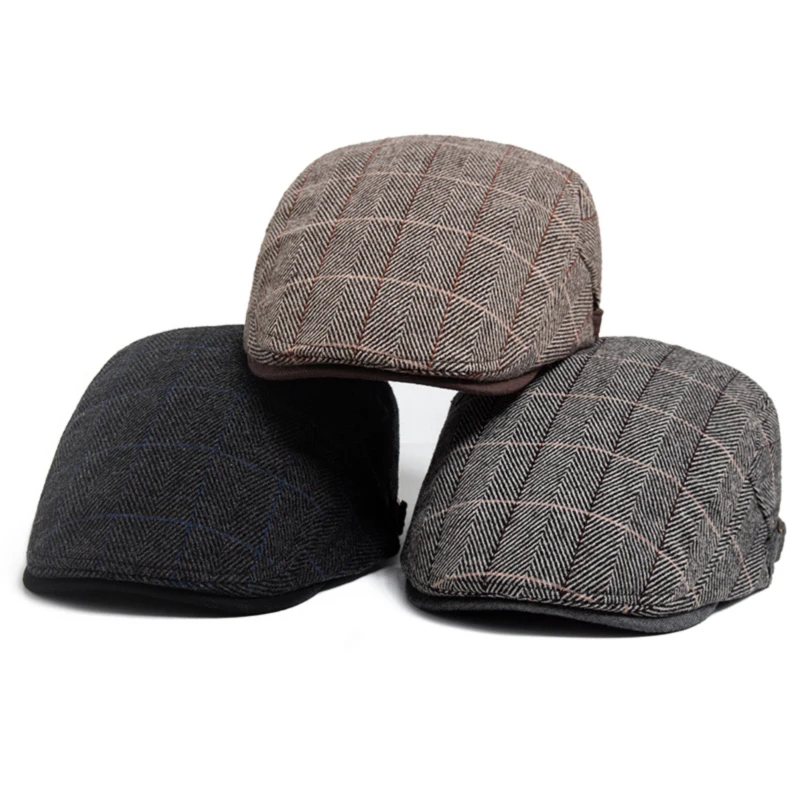Осень-зима мужской берет женская шапка клетчатые хлопковые береты с узором