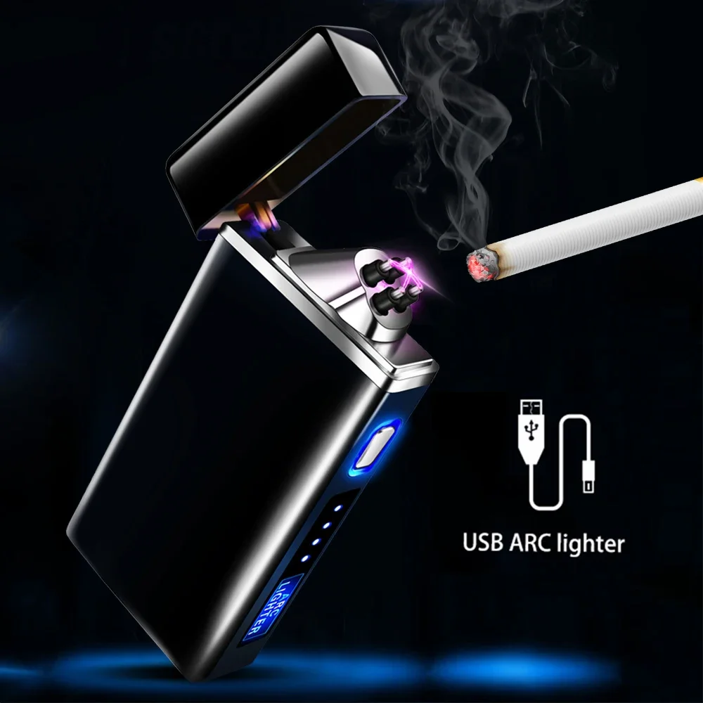 Новинка ветрозащитная Зажигалка для сигарет с двойной дугой и светодиодным